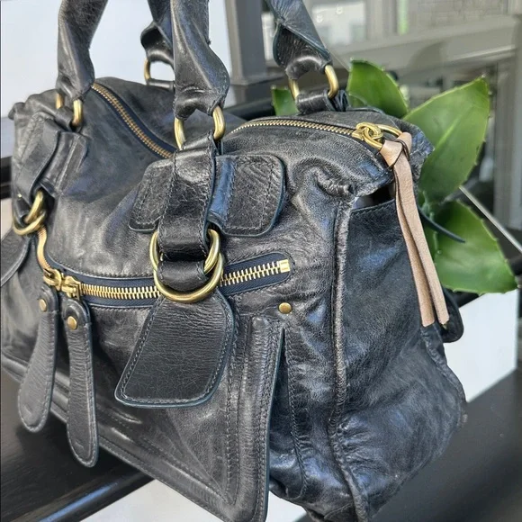 Chloé genuine leather bay bag blue/gray coloring Top Handle large purse - Picture 4 of 13